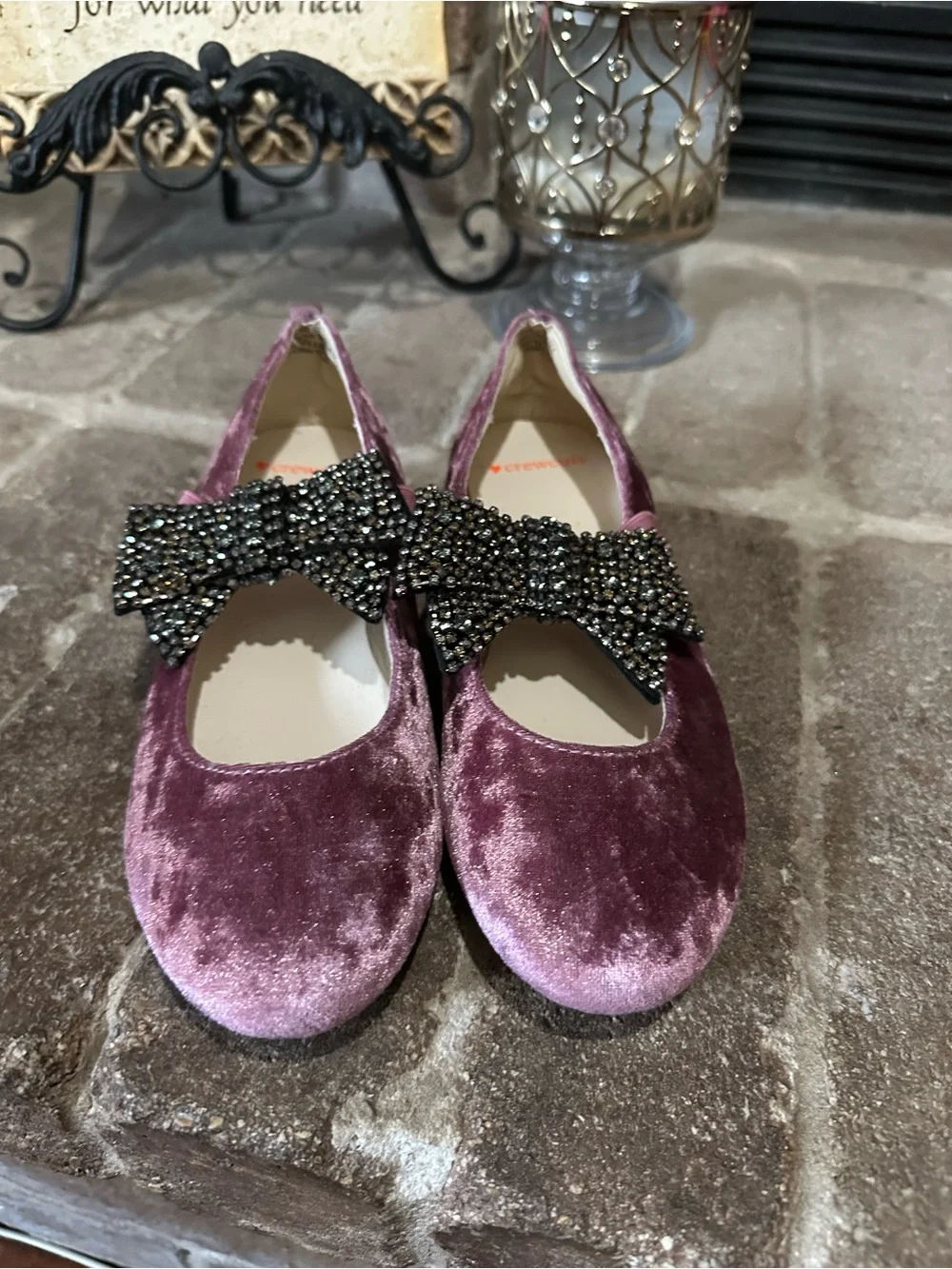 Crewcuts Velvet Mary Jane Flats in Dusty Rose with Jeweled Bow
